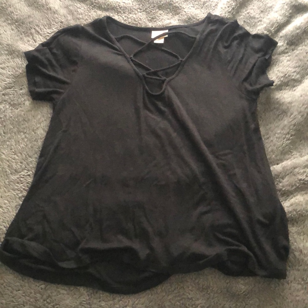 Short sleeve lace up top